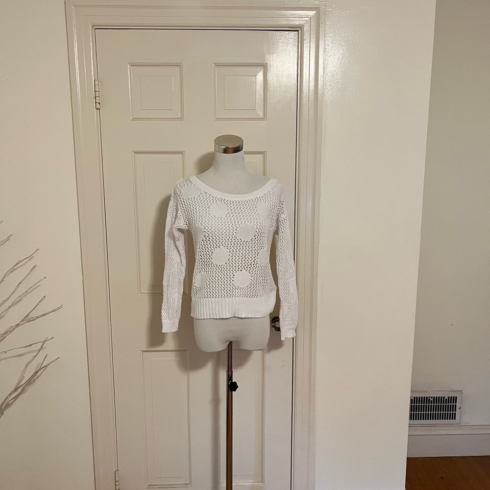 Aeropostale Open Knit Scoop Neck Long Sleeve White Sweater NWT $49.50 size S